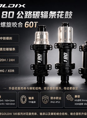 GOLDIX R180公路车碳辐条花鼓直拉中锁碟刹20/24孔60T棘轮HG/XDR