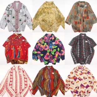 古着vintage复古日系夏威夷雪纺森女系宽松巴洛克短袖 A58 油画衬衫