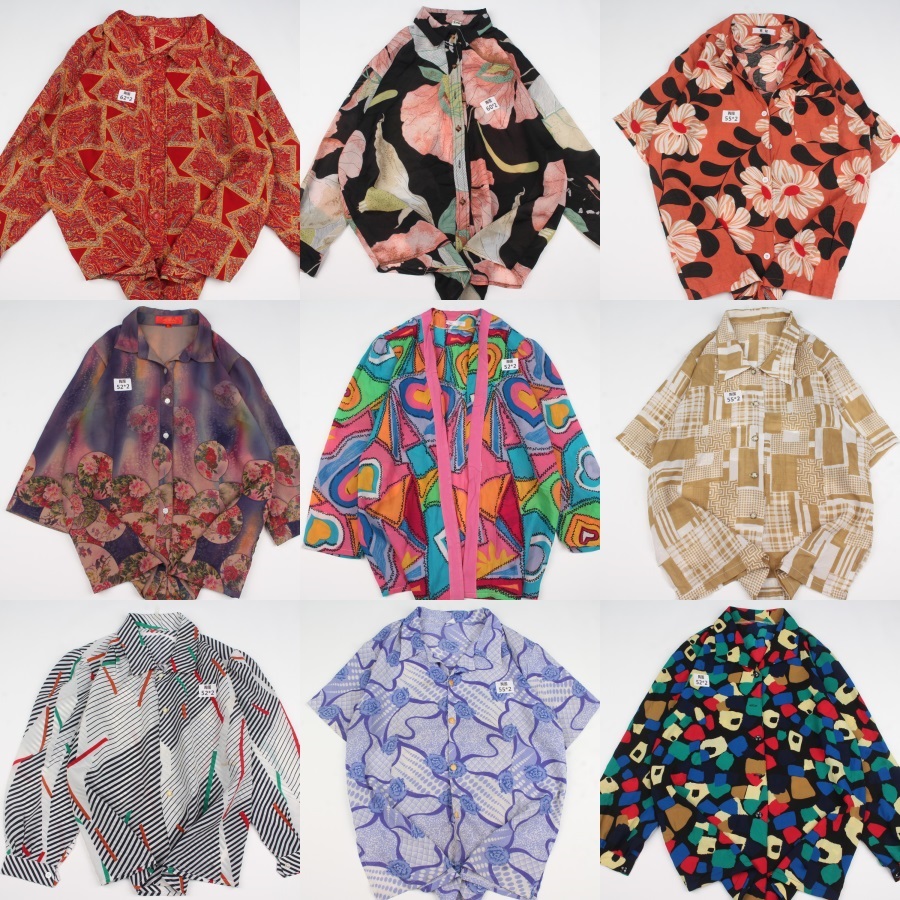 古着vintage复古日系夏威夷雪纺森女系宽松巴洛克短袖油画衬衫A39