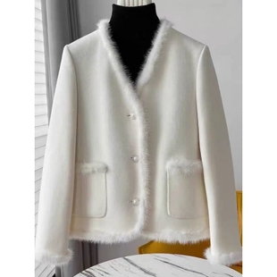 100羊毛大衣女短款名媛女士小香风水貂毛双面羊绒短款高端外套