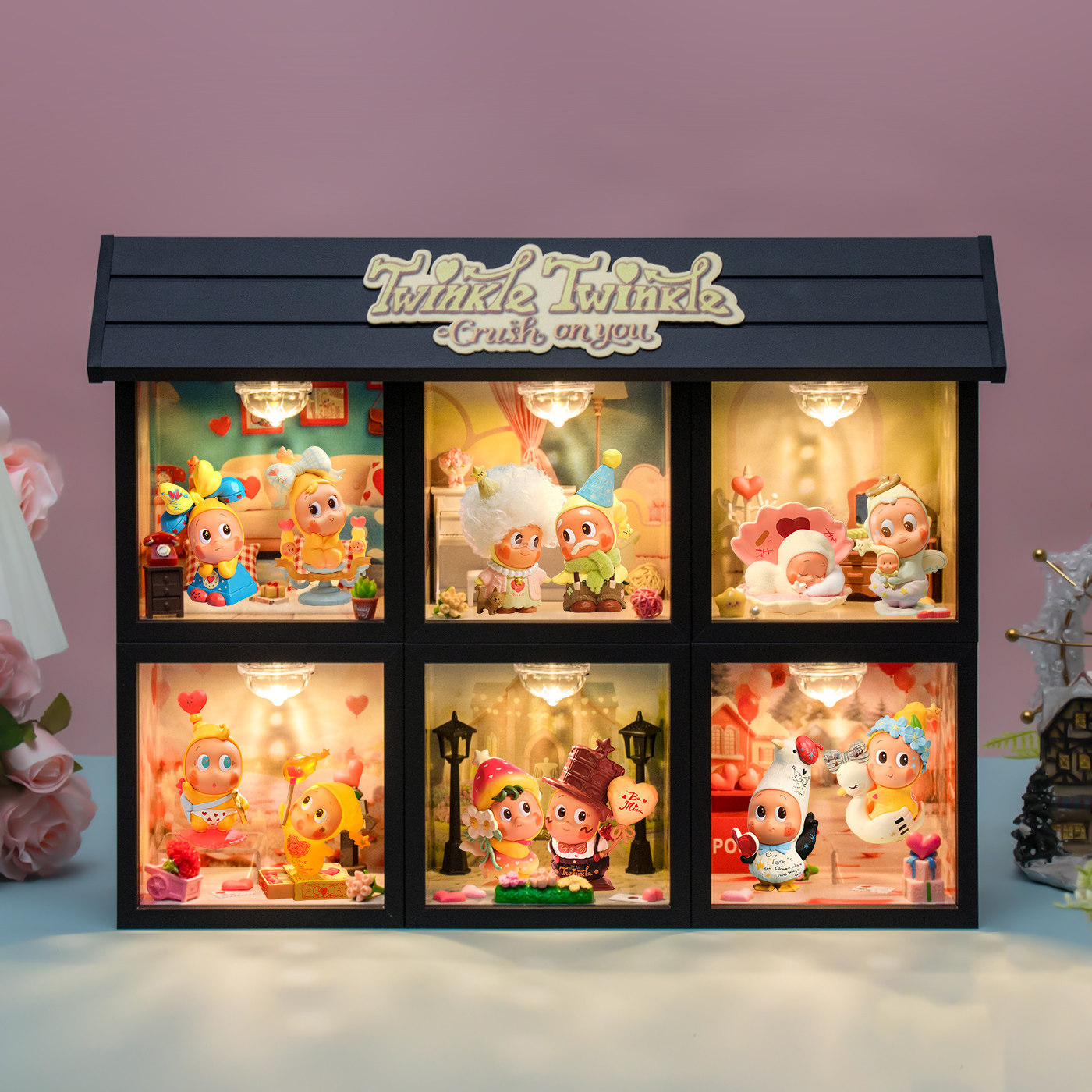 适用泡泡玛特星星人怦然星动系列手办盲盒收纳展示盒场景心动摆件