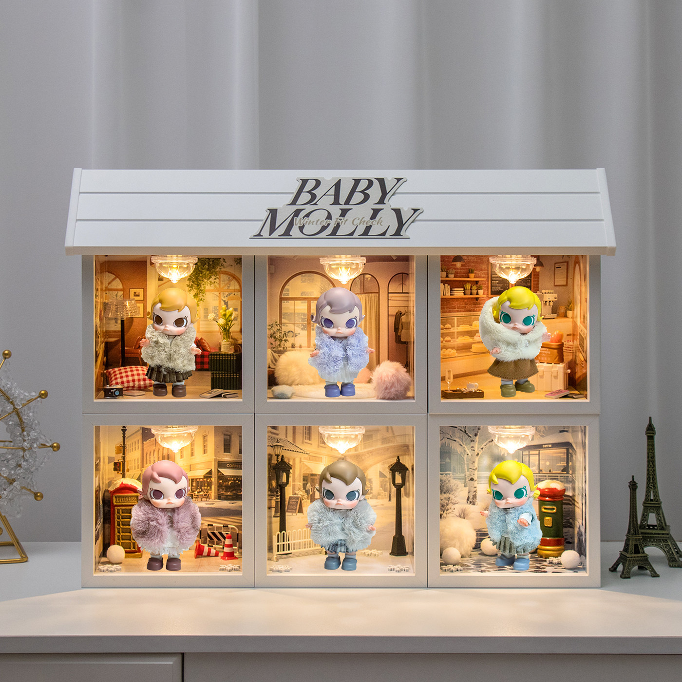 适用泡泡玛特Baby Molly积极入冬指南系列搪胶毛绒挂件盲盒展示盒,模玩/动漫/周边/娃圈三坑/桌游,盲盒场景道具娃屋,淘宝优惠券,粉丝福利购,淘宝优惠卷