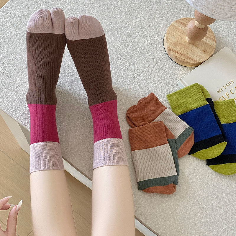 二指分趾中筒袜女ins潮秋冬季韩系简约个性堆堆拼色猪蹄袜精梳棉,女士内衣/男士内衣/家居服,中筒袜,淘宝优惠券,粉丝福利购,淘宝优惠卷