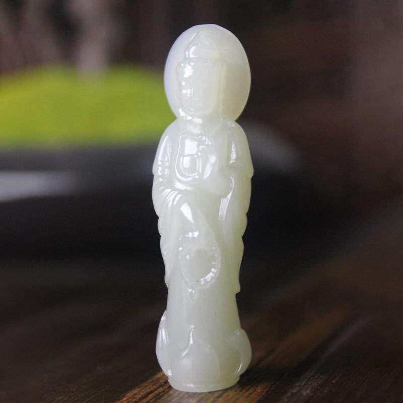 天然新疆和田玉立体观音吊坠苏工手工雕刻男女挂件毛衣链高端精礼 - 实物图