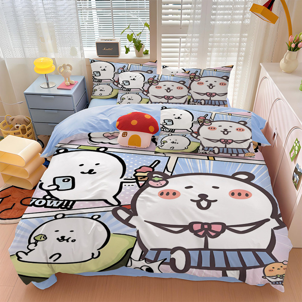 卡通自嘲熊可爱儿童床笠款4件套1.8米小熊床品学生床单三件套0.9
