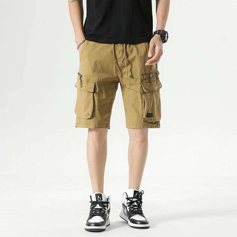 工装风多口袋短裤男夏季宽松直筒五分裤卡其色潮流复古纯色休闲裤
