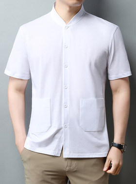 2026夏季新款男士短袖立领开衫商务中老年T恤爸爸装D039-P30