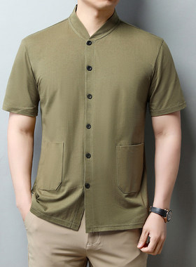 2026夏季新款男士短袖立领开衫商务中老年T恤爸爸装D039-P30