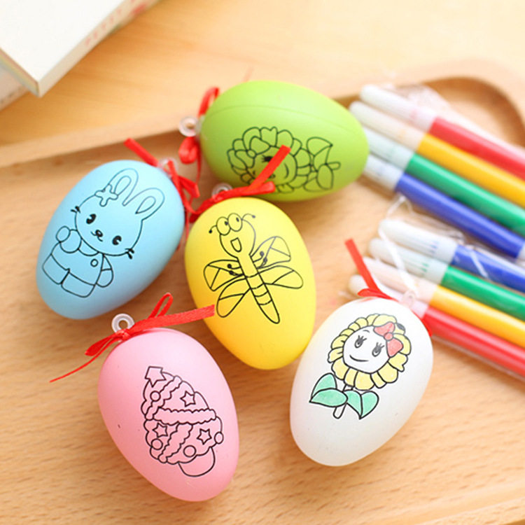 彩绘鸡蛋绘画笔套装 卡通益智玩具蛋仿真塑料彩蛋儿童diy手绘画