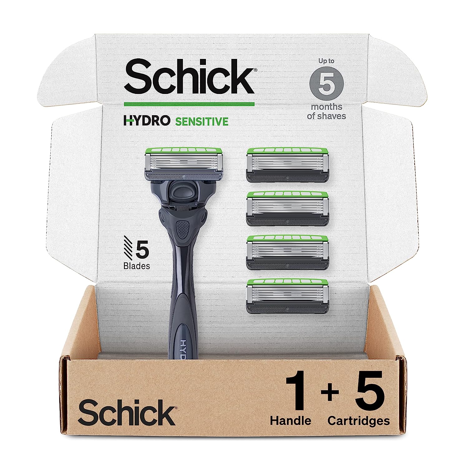 美国直邮Schick 水敏剃须刀适用于有5个剃须刀片的皮肤敏感的男性