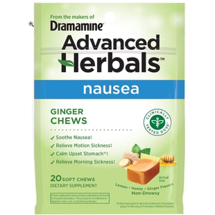 美国直邮Dramamine草本姜咀嚼片晕动软咀嚼片 柠檬蜂蜜姜孕妇缓解