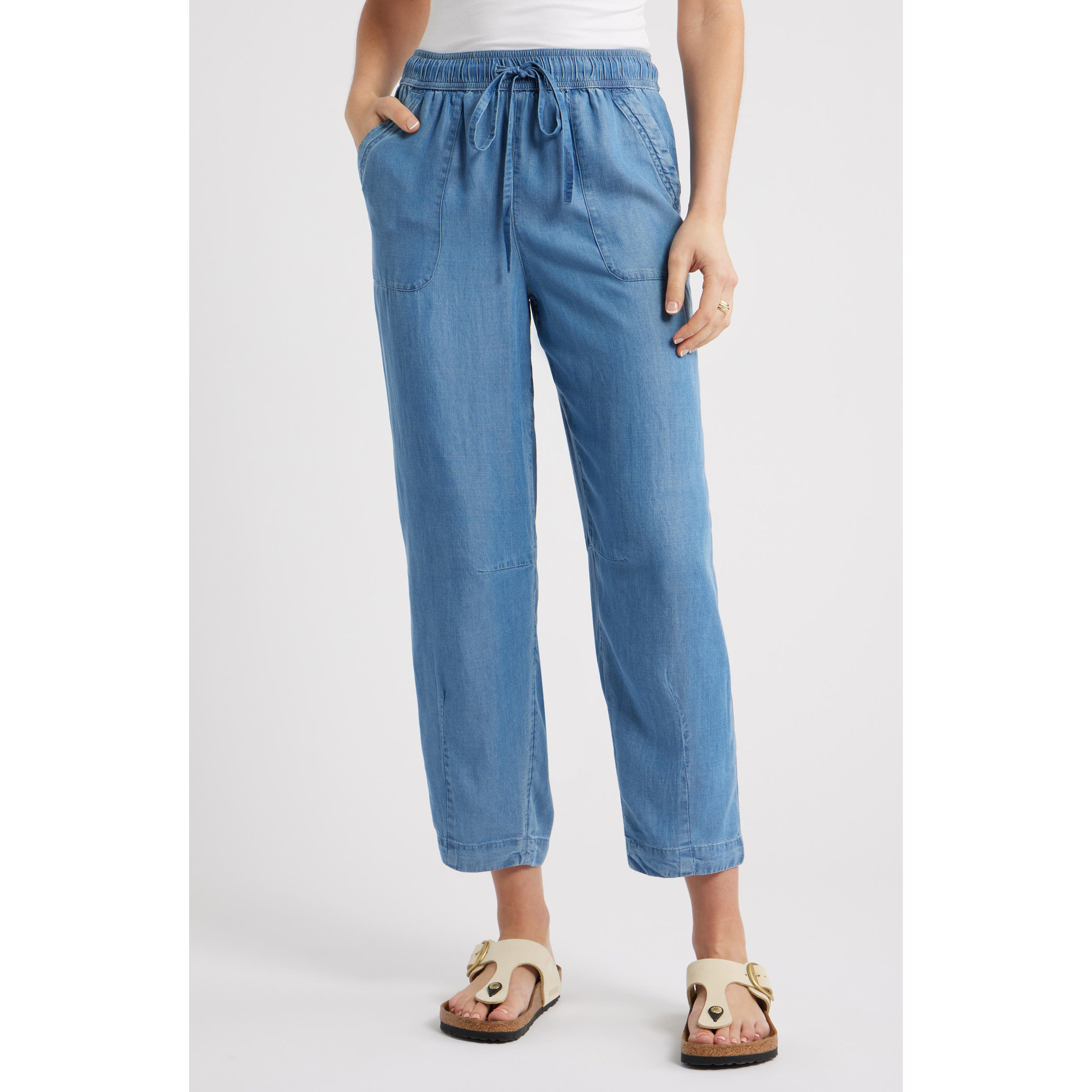 夏季女士牛仔裤9分收脚口100%天丝高腰松紧带柔软垂感薄清爽透气