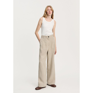 阔腿裤 高腰5支加厚纯雨露麻肉感吸湿透气 女士亚麻直筒裤 春夏新款