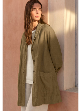 秋季女士风衣外套100%纯汉麻9支大麻吸湿透气小翻领长袖宽松合肩