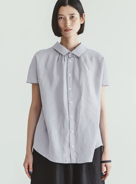 夏季女士纯汉麻短袖衬衣小翻领连肩袖宽松17支大麻吸湿透气抗菌