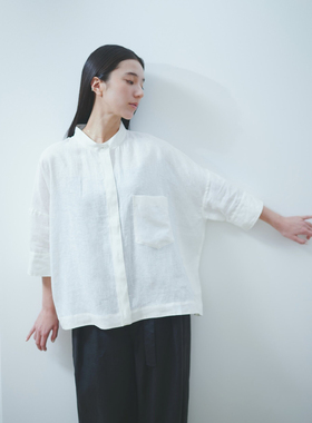 夏季女士纯汉麻衬衣连肩袖超宽松立领7分袖100%大麻吸湿透气抗菌