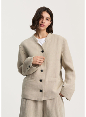 春季新款女士纯亚麻外套长袖圆领宽松5支雨露麻加厚肉感吸湿透气