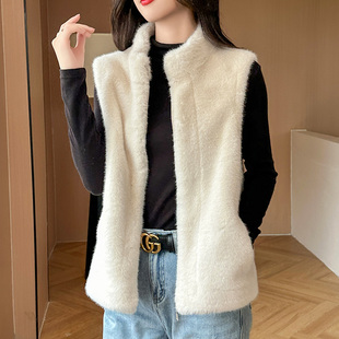 水貂毛皮毛一体马甲 水貂绒环保皮草外套女马夹短款 2025新款 冬季