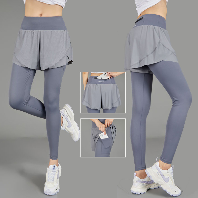 假两件运动裤速干网球羽毛球服女2025新款夏健身跑步裤子可放手机