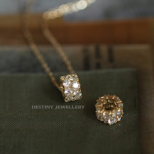 Destiny 14K黄金镶锆钻转运珠 路路通项链锁骨链 百搭吊坠 纯9K