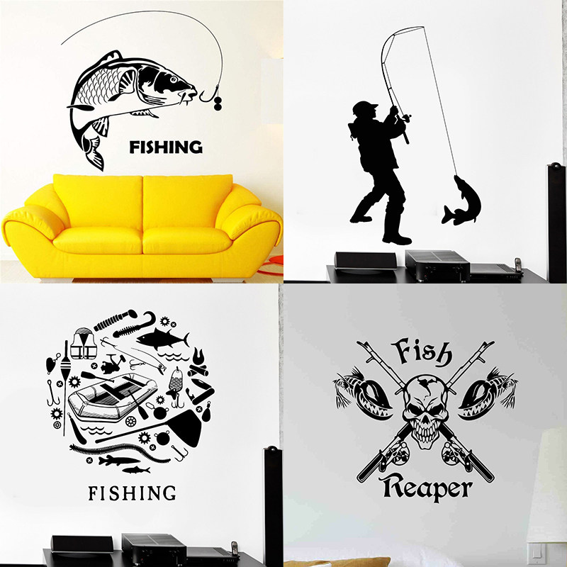 钓鱼贴纸fishing渔具镂空