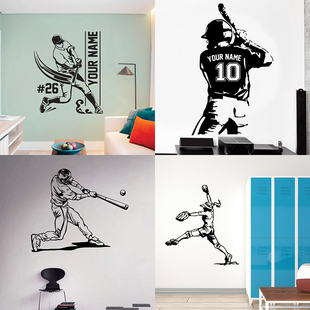 棒球击球手贴画运动馆装饰贴纸Baseball Batter Player墙贴防水