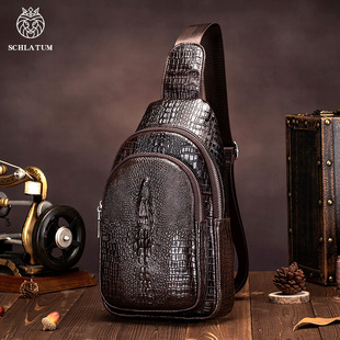 背包 鳄鱼纹单肩斜挎包真皮胸包潮流旅游个性 2025新款 头层牛皮男士