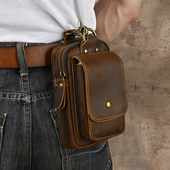 头层牛皮手机包腰包男士 穿皮带真皮工地干活挂腰装 烟双层老人皮套