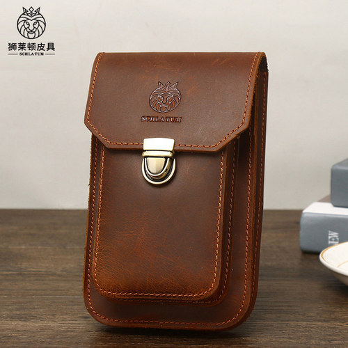 头层牛皮男士手机腰包真皮工地干活硬皮穿皮带挂腰烟盒包竖款皮套 - 封面