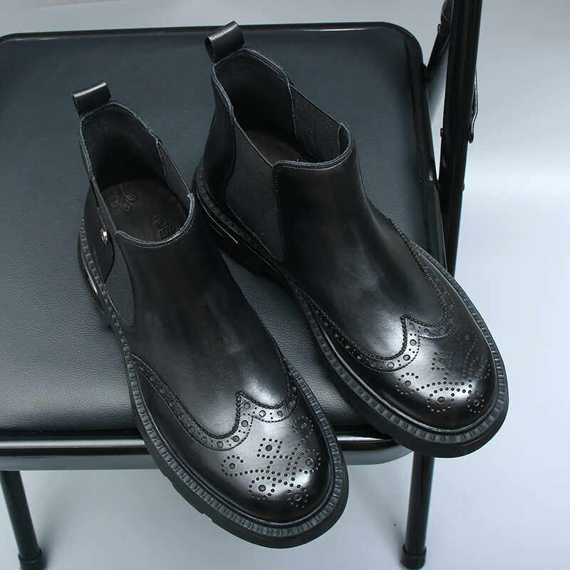 布洛克男靴切尔西马丁靴冬季真皮厚底防滑靴男士皮靴雕花男款短靴,流行男鞋,切尔西靴,淘宝优惠券,粉丝福利购,淘宝优惠卷