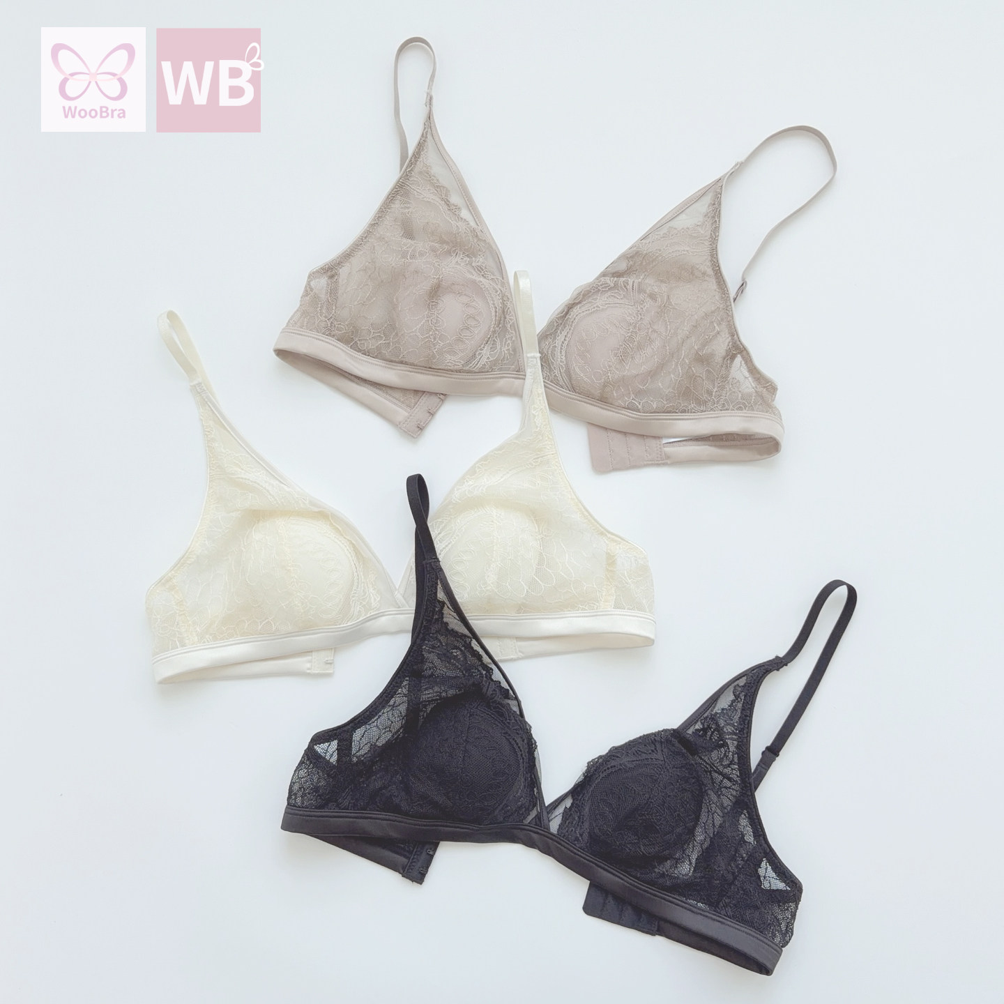 荔枝家WooBra甜美蕾丝桑蚕丝杯里兔耳朵无钢圈比基尼式文胸超薄