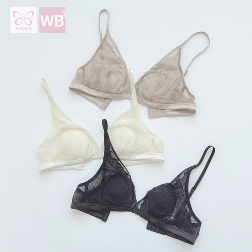 荔枝家WooBra甜美蕾丝桑蚕丝杯里兔耳朵无钢圈比基尼式文胸超薄