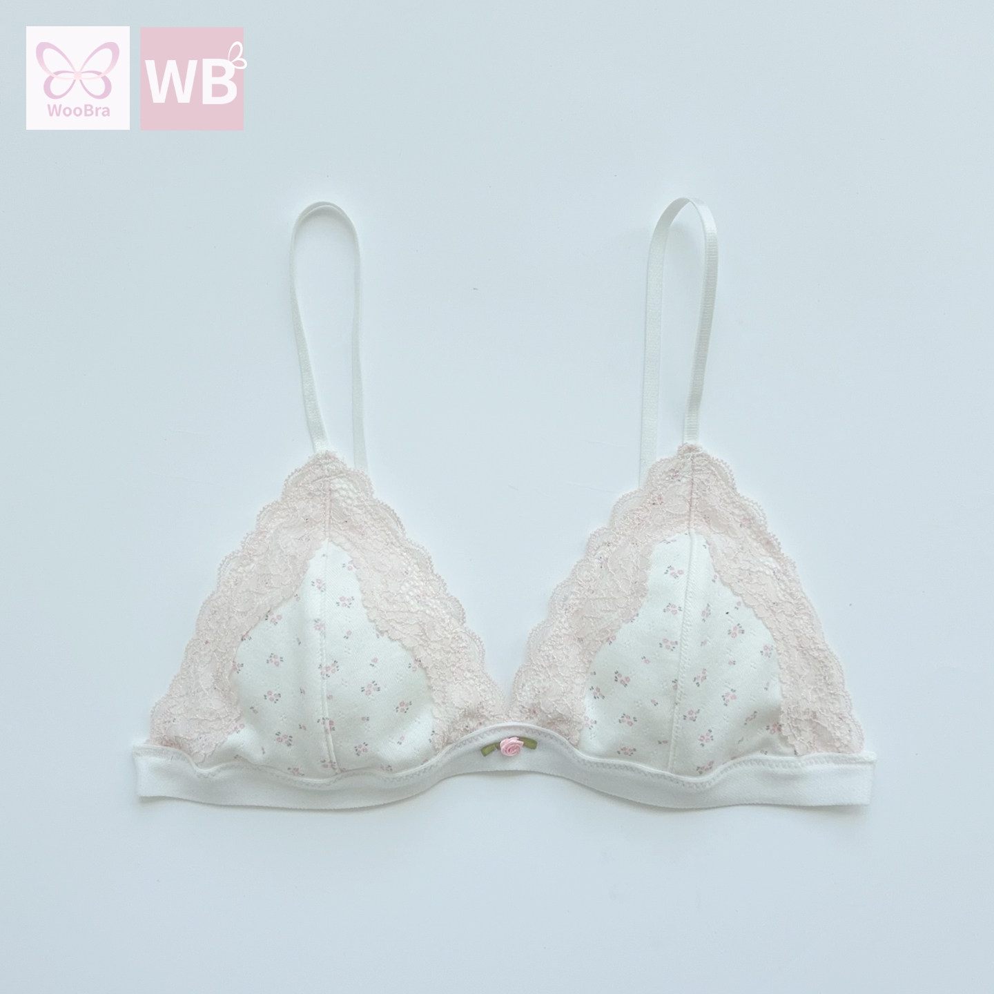 荔枝家WooBra甜美蕾丝边小碎花印花柔软亲肤细肩带比基尼式文胸