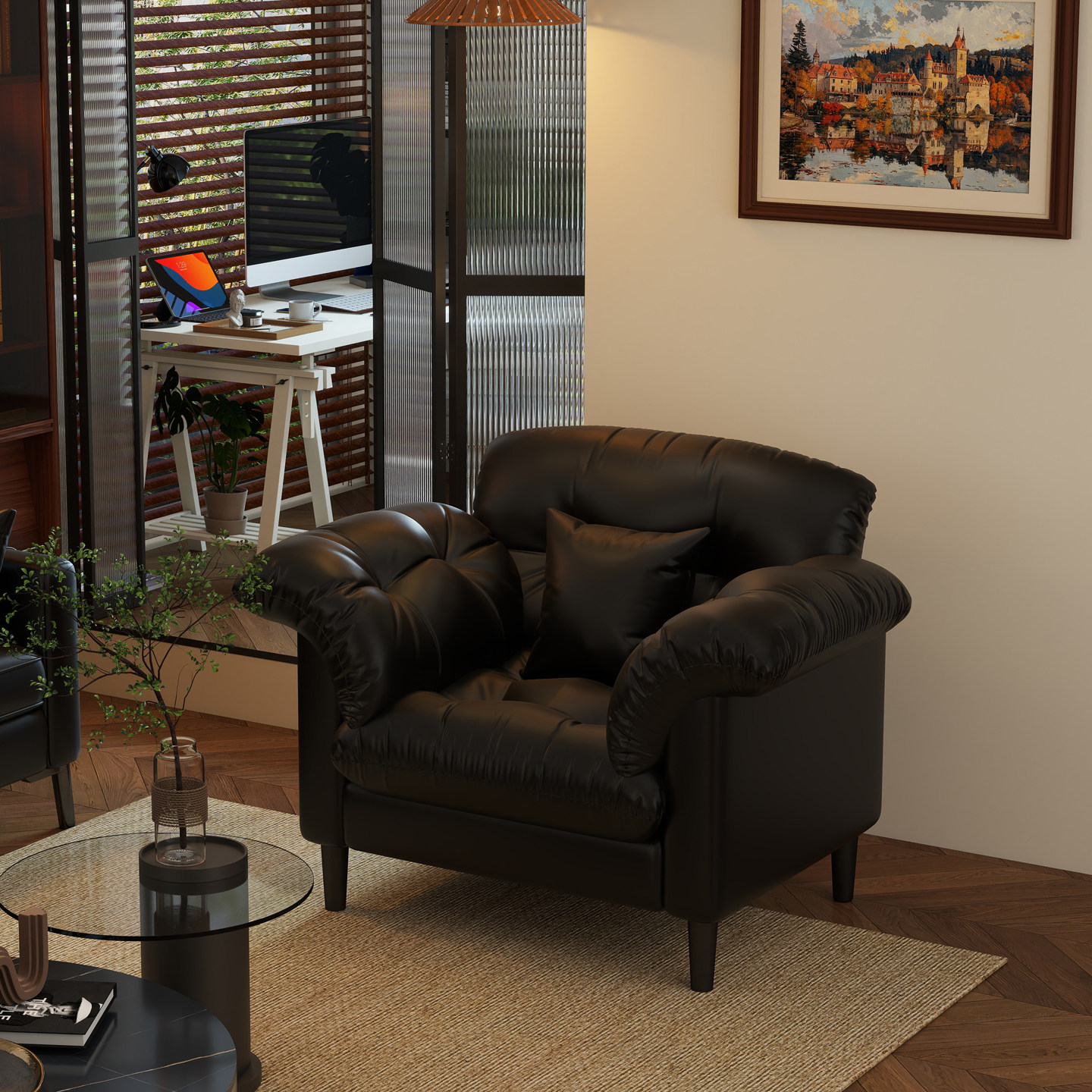 覆古客厅小户型沙发椅设计师休闲 椅可拆洗单人椅接待休息区懒人