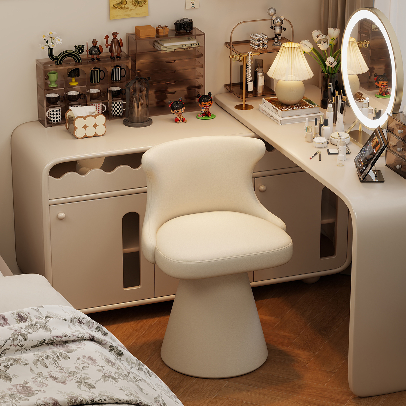 化妆凳女生卧室衣帽间高级感梳妆台椅子可旋转轻奢网红意式靠背椅