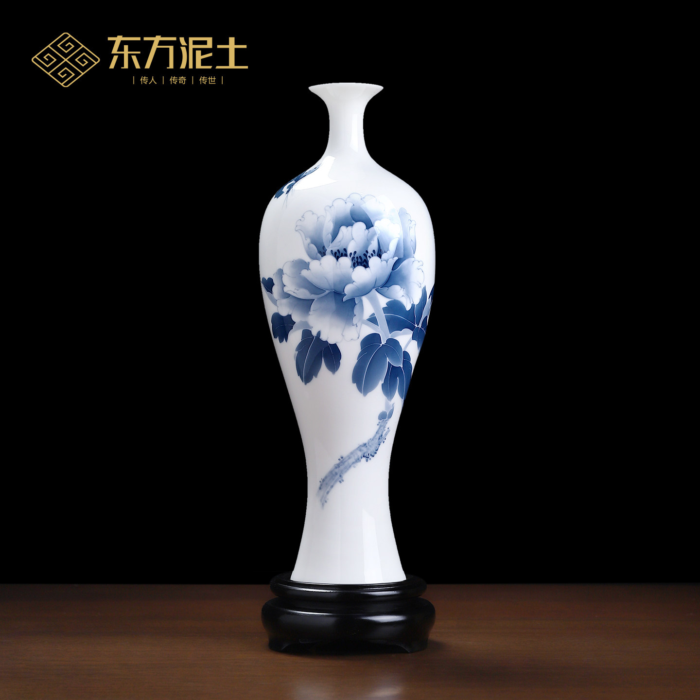 东方泥土陈雪娥作品手绘牡丹陶瓷花瓶摆件客厅书房收藏乔迁礼品