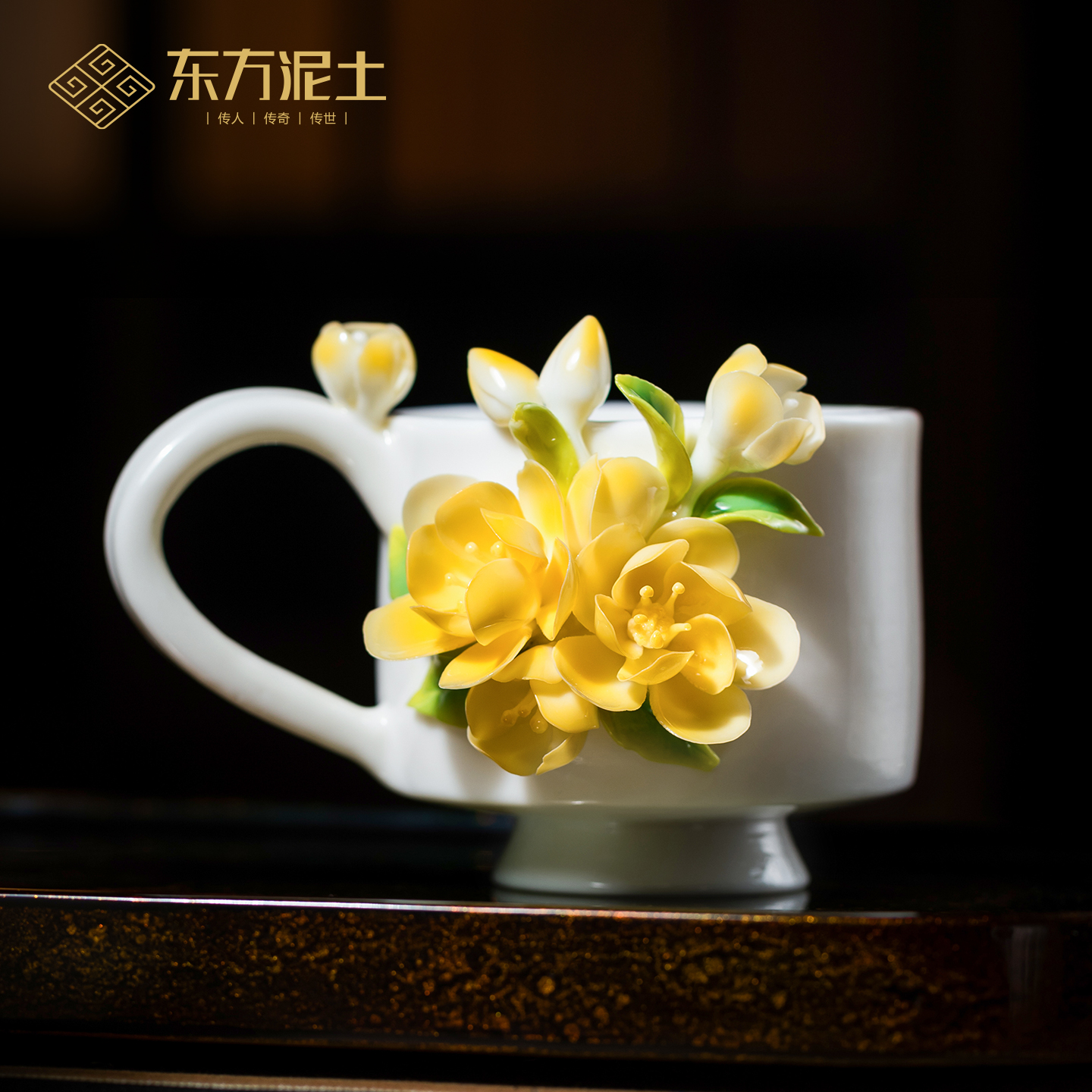 东方泥土非遗手捏梅花陶瓷摆件