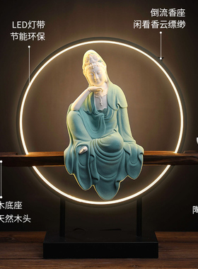 东方泥土 陶瓷自在观音佛像摆件 家居禅意客厅办公室茶室中式装饰