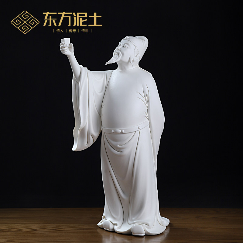 东方泥土新中式人物雕塑摆件诗仙李白客厅酒柜书房书架桌面装饰品