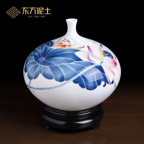 东方泥土手绘荷花陶瓷花瓶礼品