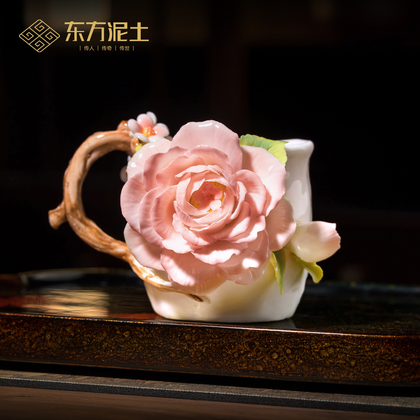 东方泥土非遗手工陶瓷山茶花杯摆