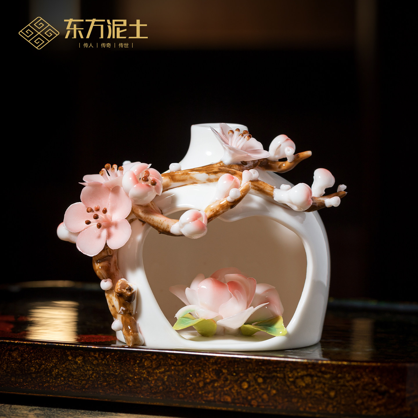 东方泥土陶瓷手捏花梅花瓶摆件羊脂玉瓷仿真花器插送女生闺蜜礼品,家居饰品,桌面摆件,淘宝优惠券,粉丝福利购,淘宝优惠卷
