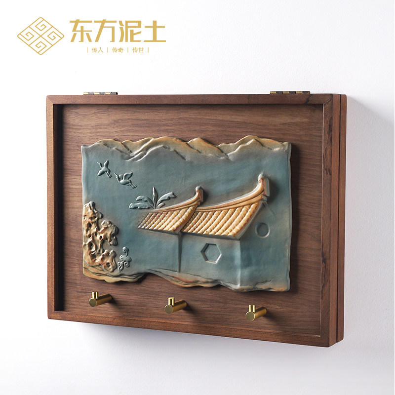 东方泥土禅意国风壁饰陶瓷黑桃木电表箱画墙壁装饰家居软装壁挂钩