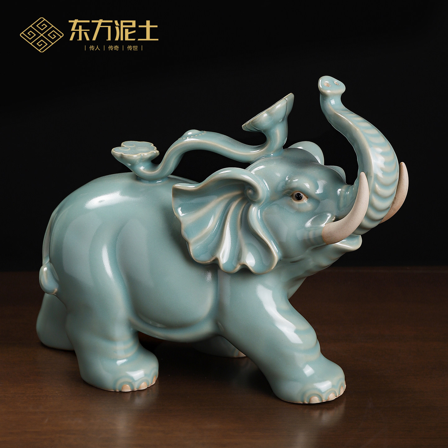汝窑陶瓷吉祥如意大象摆件