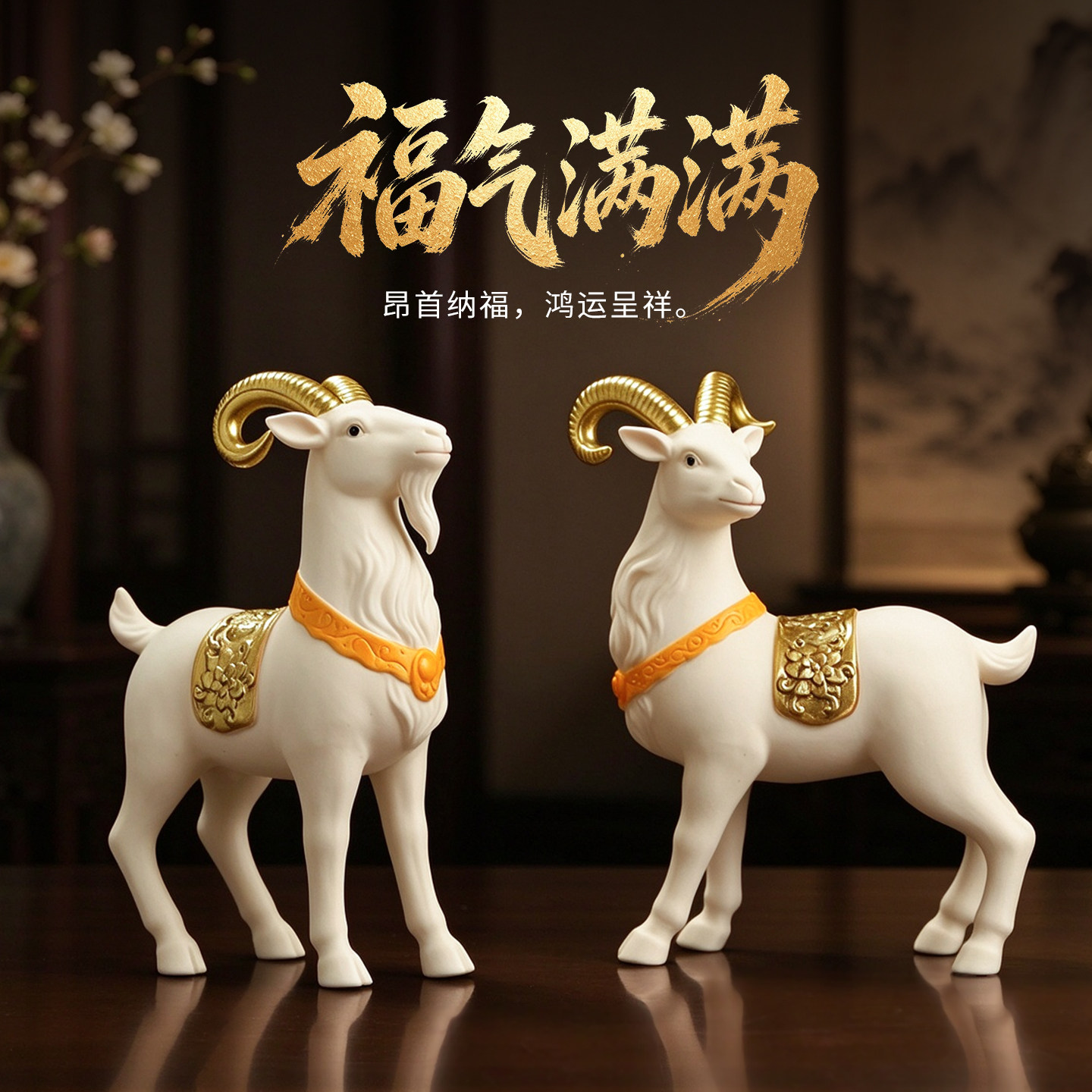 东方泥土陶瓷山羊摆件招财纳福装饰品工艺品2027新年会商务伴手礼