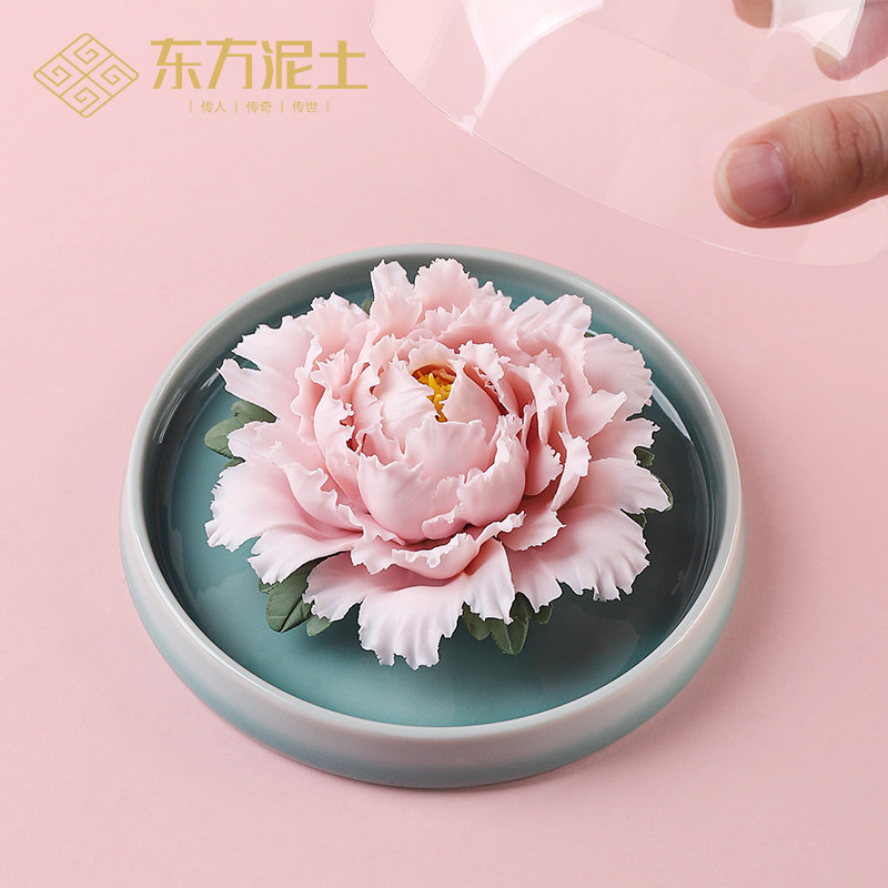 非遗手工牡丹花瓷花扩香器陶瓷香薰摆件高档礼盒女生闺蜜生日礼物