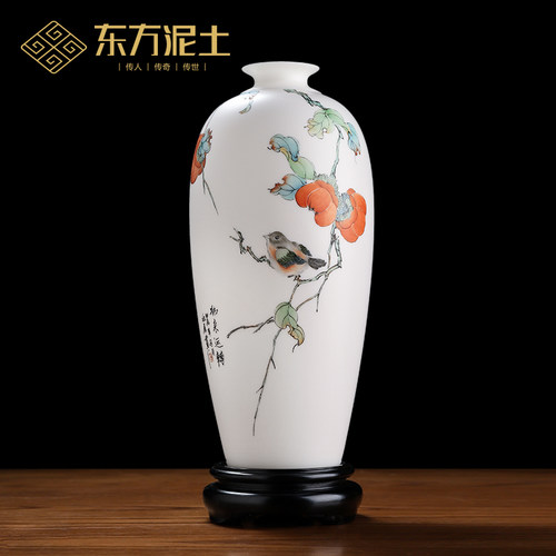 《柿来运转》大师手绘花瓶摆件