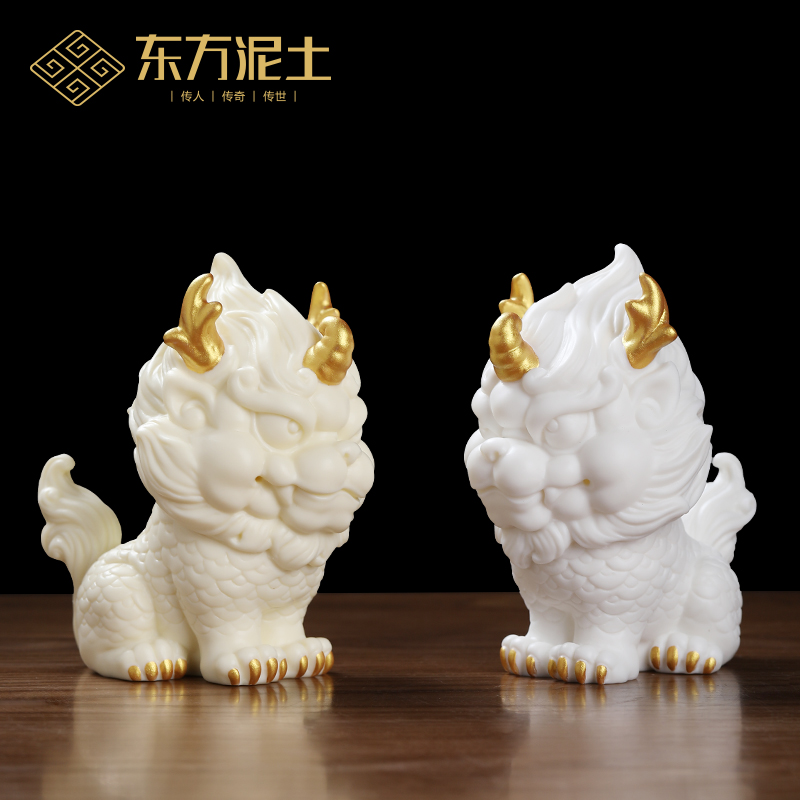 可爱中国风陶瓷麒麟摆件