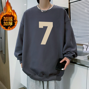 冬季男士加绒无帽卫衣纯棉青少年初中高中学生上衣服不带帽秋冬款