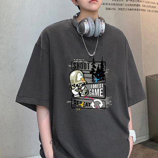 男士夏天5分短袖t恤男潮牌潮流男生高中学生上衣服纯棉宽松胖大码